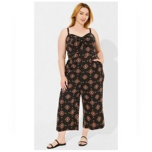 Torrid Plus Size 3X Black Tribal Wide-Leg Jumpsuit Adjustable Boho